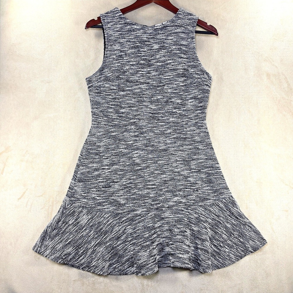 Gap Womens Black White Marled Knit Sleeveless Ruffle Hem Zipper Back Dress 12
